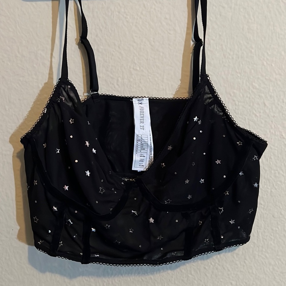 Black bralette with silver stars XL
